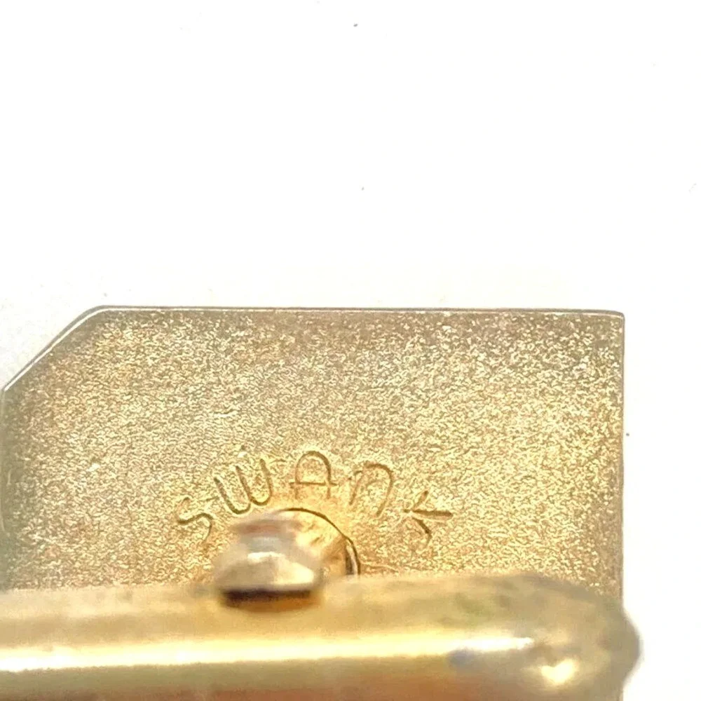 Vintage Swank Mens Square‎ Cufflinks Tie Clip Set Brown Faux Leather Gold Tone
